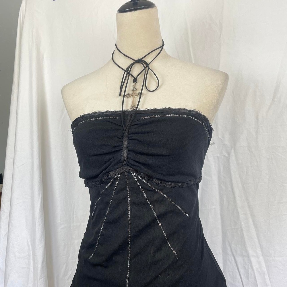 y2k deadstock black beaded halter top